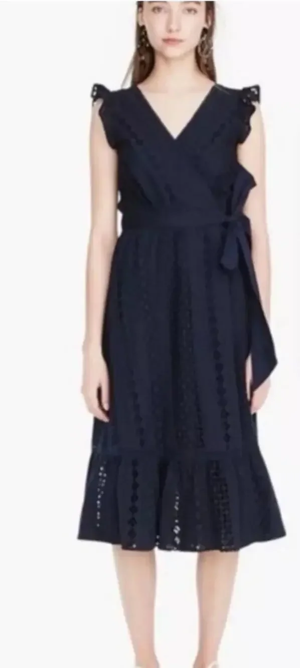 J Crew Navy Blueall Over Eyelet Wrap Dress Size 12